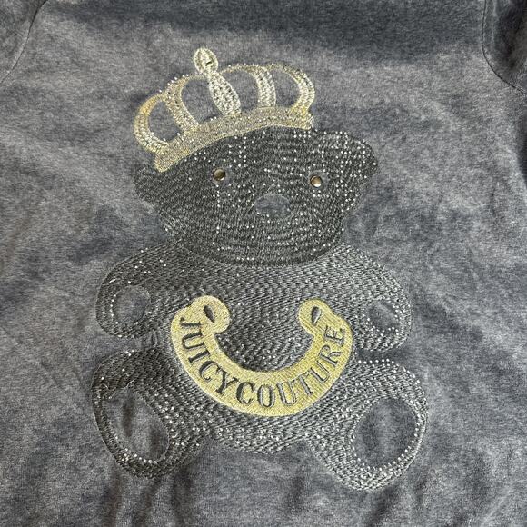 Juicy Couture VTG y2k Grey Embroidered Velour Hoodie Jacket Bear Crown RARE USA - Picture 9 of 11